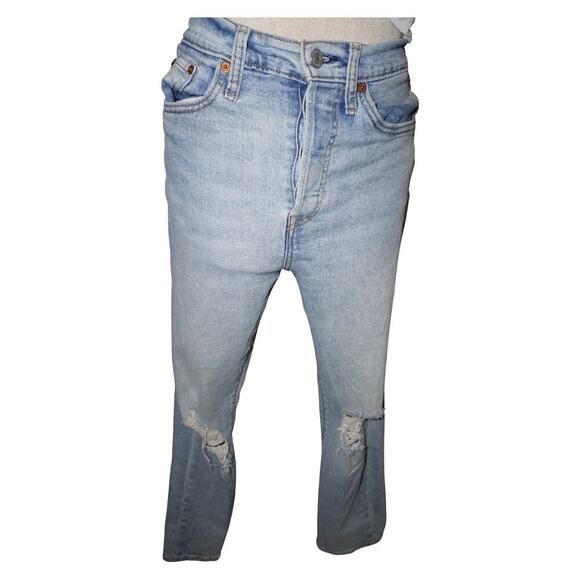 Levi’s 501 Distressed Light Wash Jeans Size 28L28 Women’s High Rise Straight - Picture 1 of 12